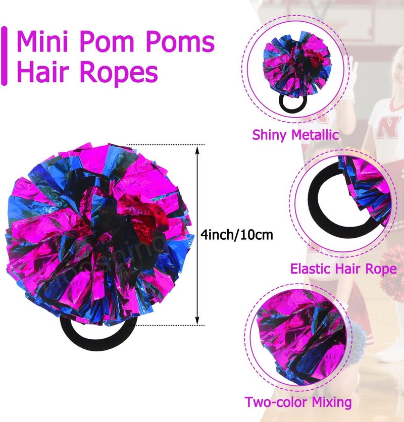 Hooshing 5PCS Pom Poms Cheerleading Shaker and Hair Ropes Wrist Ties with Poms for Cheerleader Girls Sports Spirits Rewards Cheer in Party Festival - Image 3